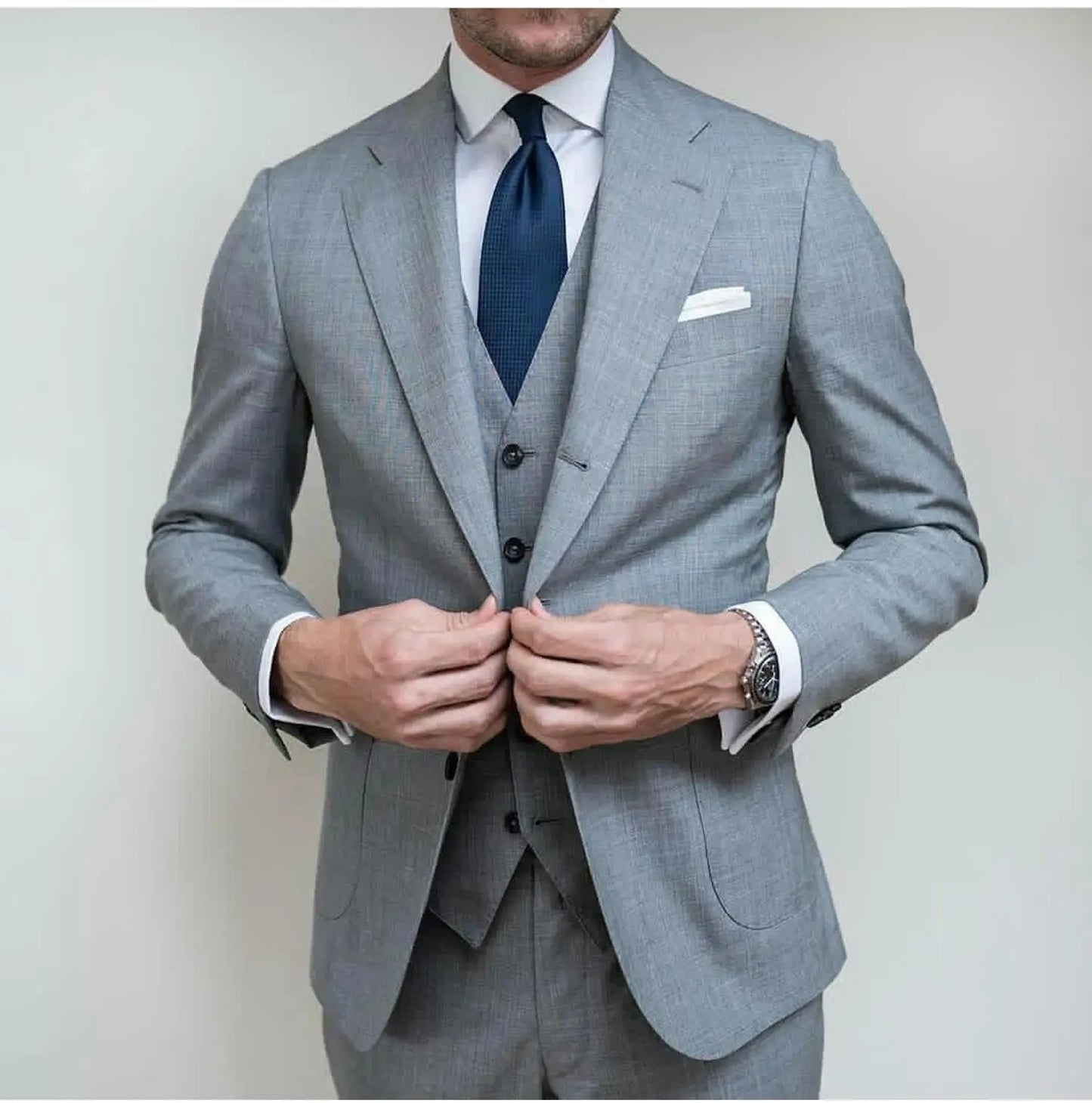 Grey Mens  Suit(Jacket+Vest+Pants) - Price MVR2300/- Delivery 15-35 days