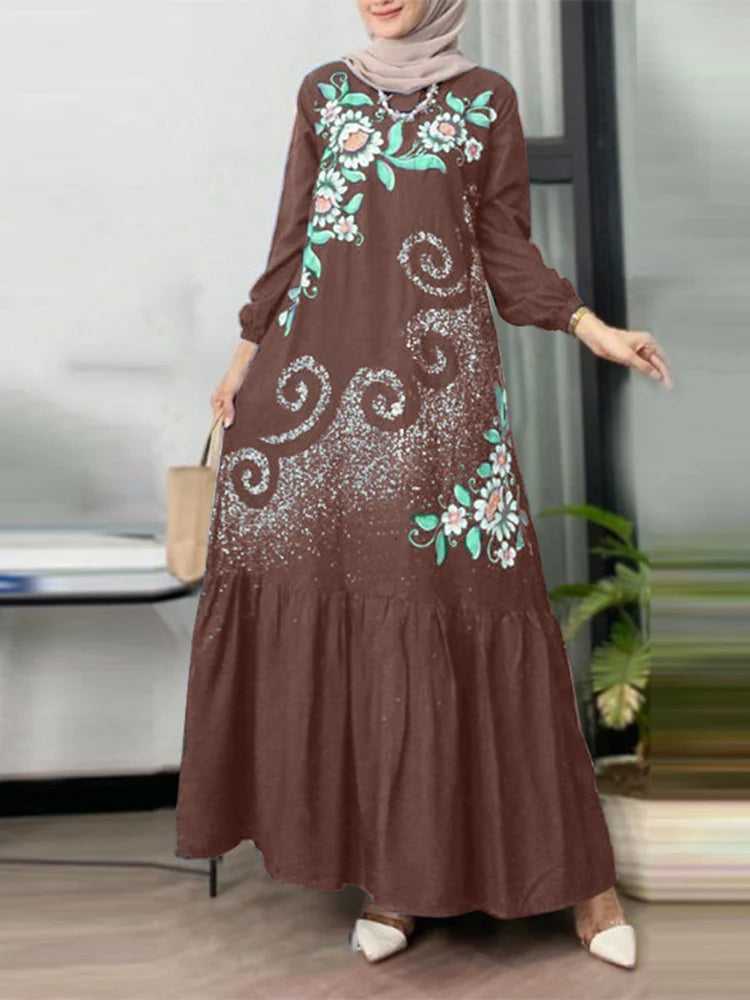 ZANZEA Floral Printed Abaya Dresses - Price MVR555/- Delivery 12-20 days