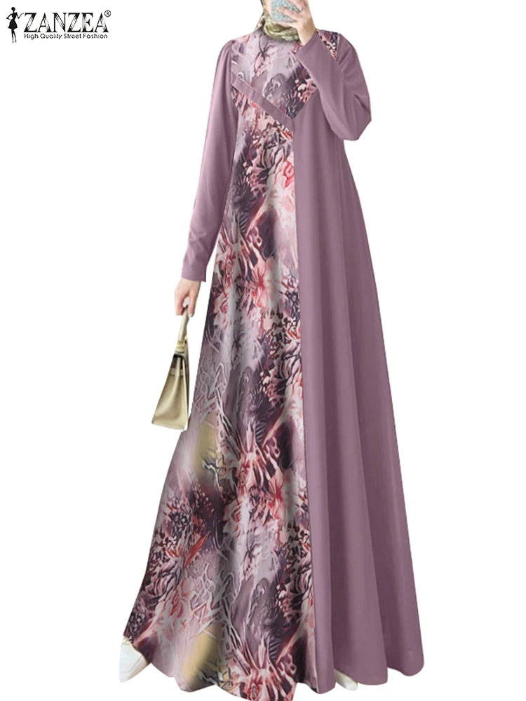 ZANZEA Elegant Floral Printed Patchwork Long Dresses - Price MVR540/- Delivery 12-20 days