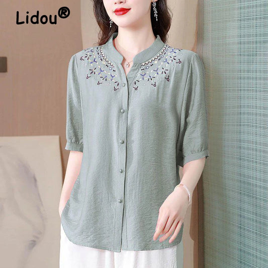 Fashion Embroidery Elegant  Cotton Linen Blouse - Price MVR435/- Delivery 12-20 days