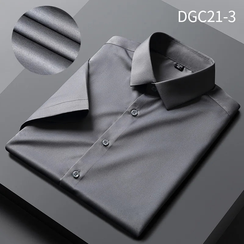 Men Shirt Short Sleeve Stretch Anti-Wrinkle No-Iron Slim Fit - Price MVR525/- Delivery 12-25 days