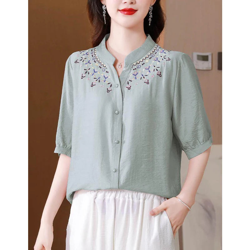 Fashion Embroidery Elegant  Cotton Linen Blouse - Price MVR435/- Delivery 12-20 days