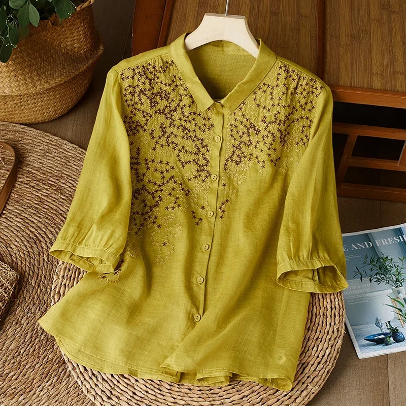 Embroidery Chinese Style Women Cotton Blouses - Price MVR465/- Delivery 12-20 days