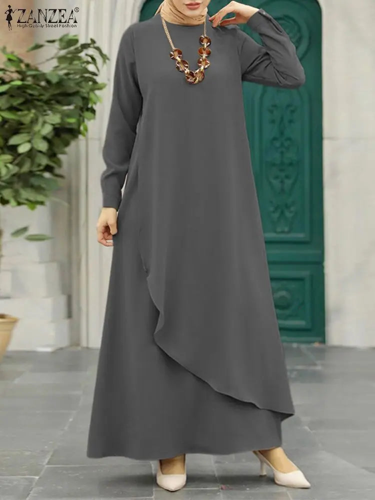 Long Sleeve Solid Asymmetrical Hem Dress - Price MVR655/- Delivery 12-20 days