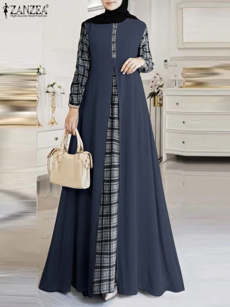 Long Sleeve Plaid Checked  Abaya Dress - Price MVR585/- Delivery 12-20 days