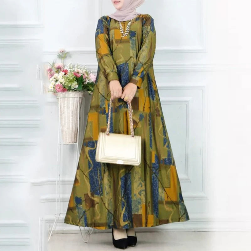 ZANZEA Vintage Printing Long Sleeve Abaya Dress - Price MVR535/- Delivery 12-20 days