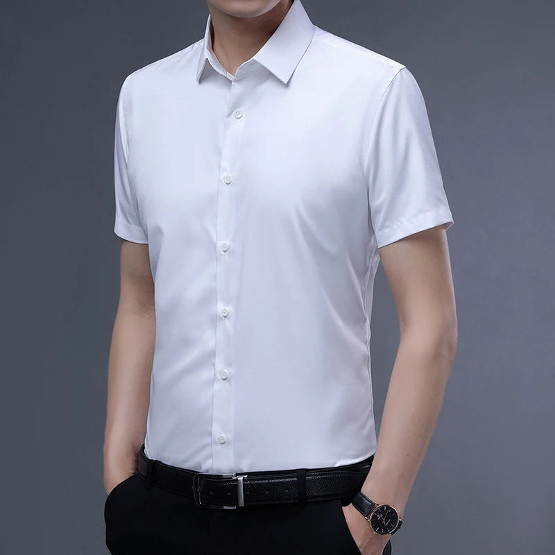 Men Shirt Short Sleeve Stretch Anti-Wrinkle No-Iron Slim Fit - Price MVR525/- Delivery 12-25 days