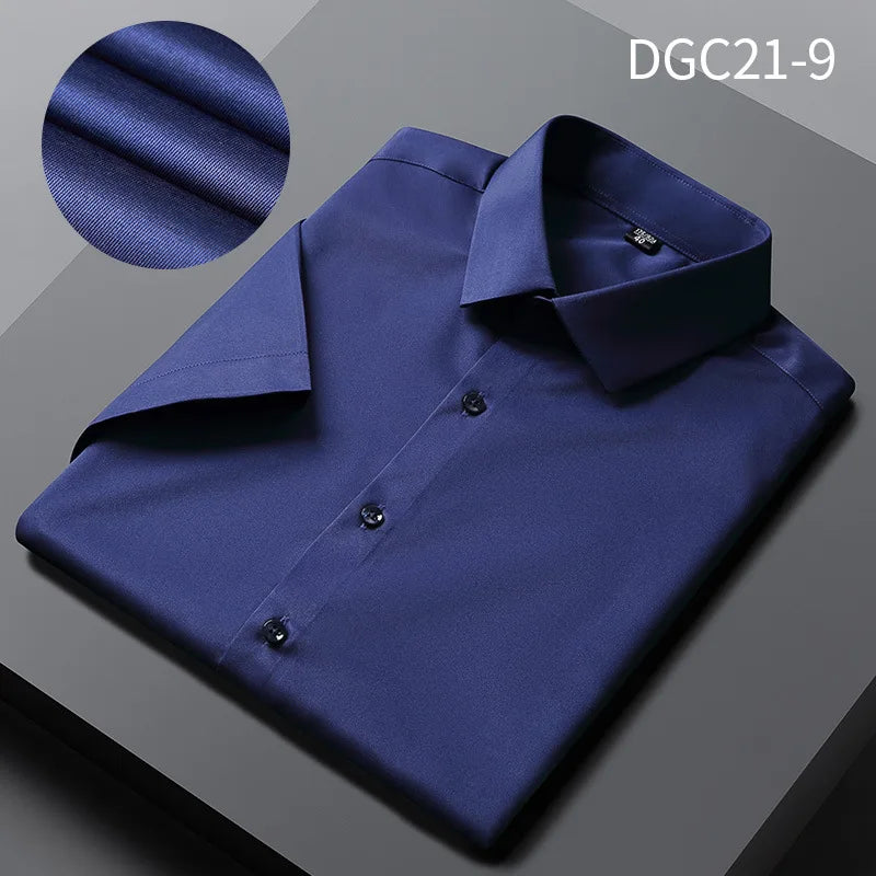 Men Shirt Short Sleeve Stretch Anti-Wrinkle No-Iron Slim Fit - Price MVR525/- Delivery 12-25 days