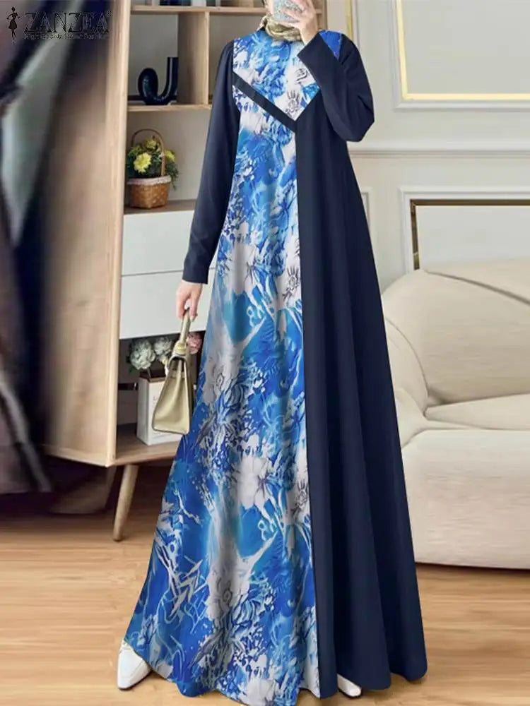 ZANZEA Elegant Floral Printed Patchwork Long Dresses - Price MVR540/- Delivery 12-20 days