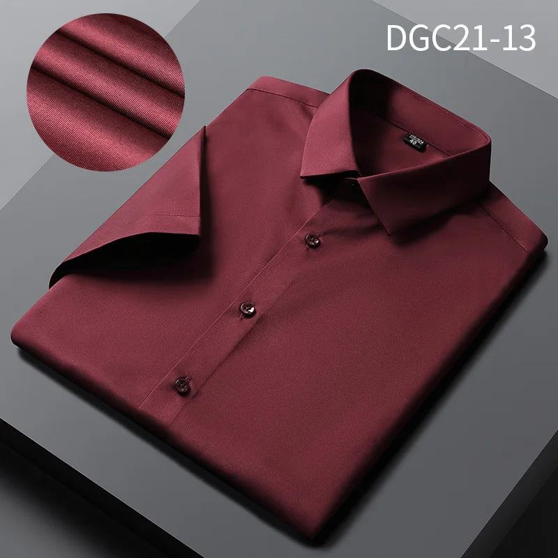 Men Shirt Short Sleeve Stretch Anti-Wrinkle No-Iron Slim Fit - Price MVR525/- Delivery 12-25 days