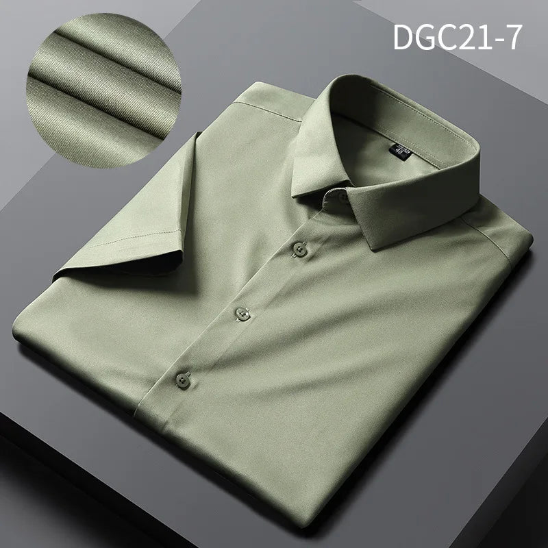 Men Shirt Short Sleeve Stretch Anti-Wrinkle No-Iron Slim Fit - Price MVR525/- Delivery 12-25 days