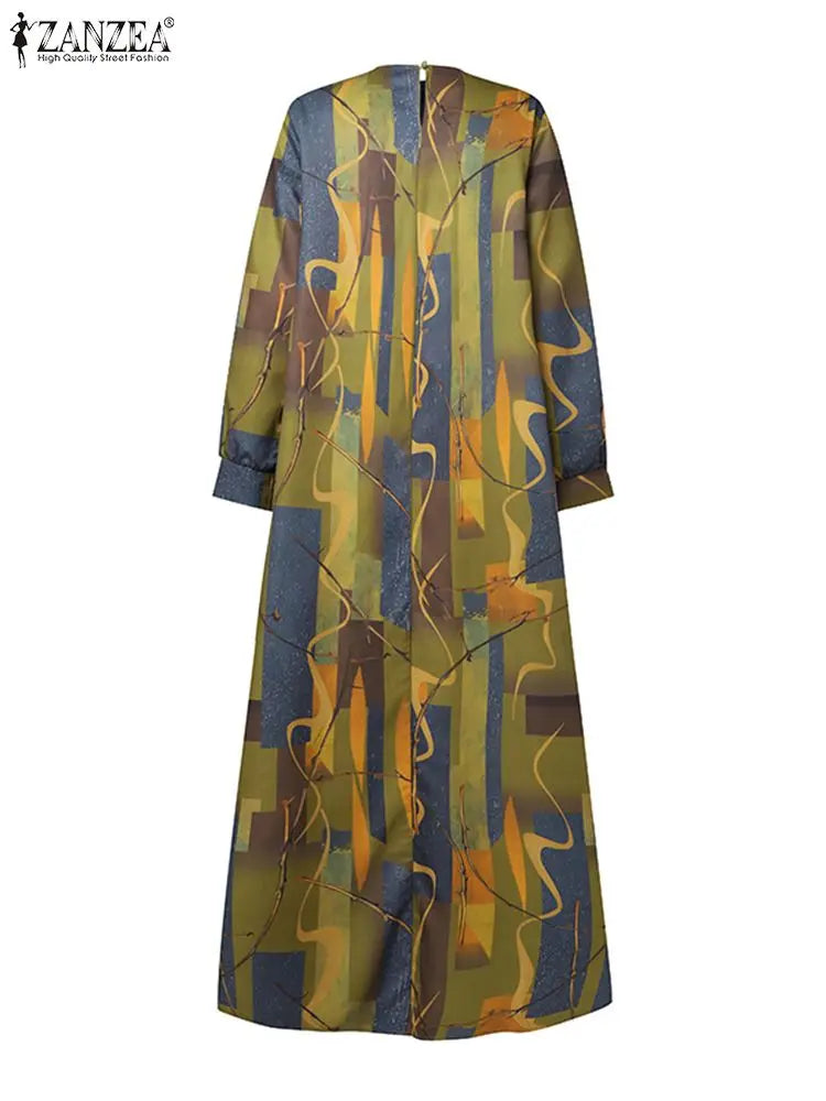 ZANZEA Vintage Printing Long Sleeve Abaya Dress - Price MVR535/- Delivery 12-20 days