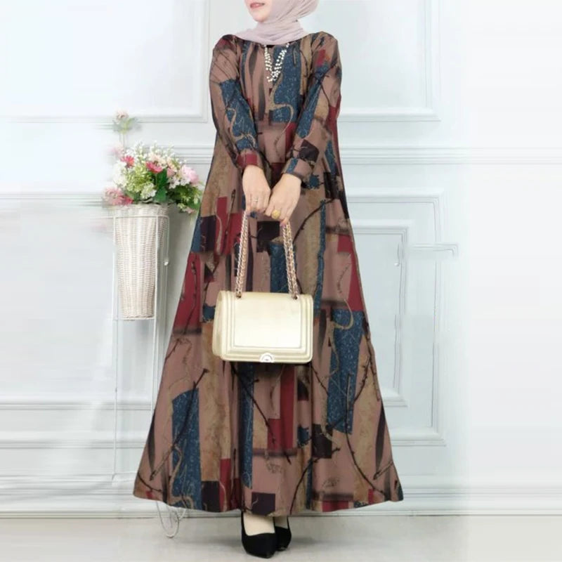 ZANZEA Vintage Printing Long Sleeve Abaya Dress - Price MVR535/- Delivery 12-20 days