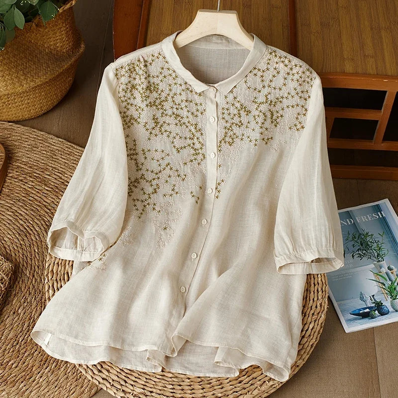 Embroidery Chinese Style Women Cotton Blouses - Price MVR465/- Delivery 12-20 days