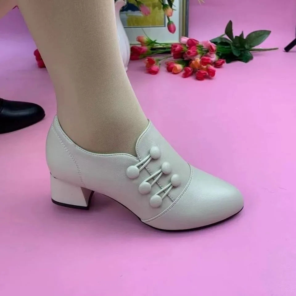 High Heels Soft Leather Breasted Low Top Heeled Shoes - Price MVR525/- Delivery 12-20 days