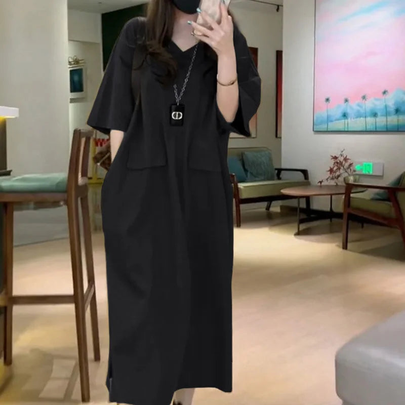 Pockets Loose Korean Long Dress - Price MVR525/- Delivery 12-25 days