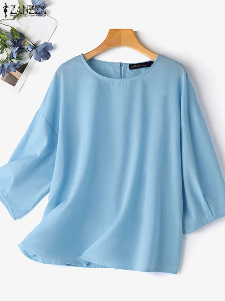 ZANZEA Tops Elegant Solid  Blouse Casual O Neck - Price MVR255/- Delivery 12-20 days