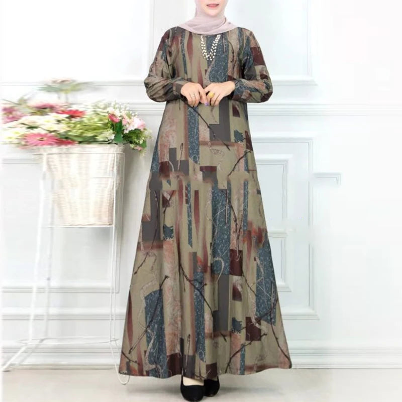 ZANZEA Vintage Printing Long Sleeve Abaya Dress - Price MVR535/- Delivery 12-20 days