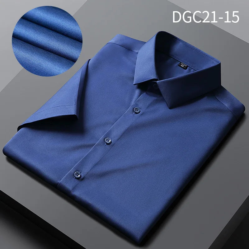 Men Shirt Short Sleeve Stretch Anti-Wrinkle No-Iron Slim Fit - Price MVR525/- Delivery 12-25 days