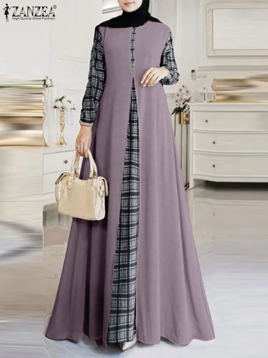 Long Sleeve Plaid Checked  Abaya Dress - Price MVR585/- Delivery 12-20 days