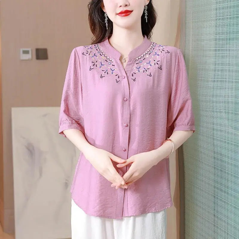 Fashion Embroidery Elegant  Cotton Linen Blouse - Price MVR435/- Delivery 12-20 days