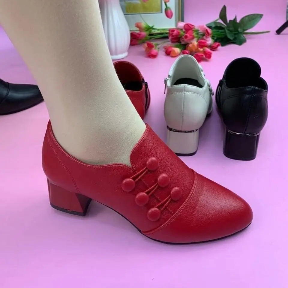 High Heels Soft Leather Breasted Low Top Heeled Shoes - Price MVR525/- Delivery 12-20 days