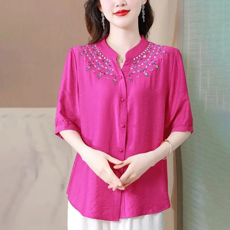 Fashion Embroidery Elegant  Cotton Linen Blouse - Price MVR435/- Delivery 12-20 days