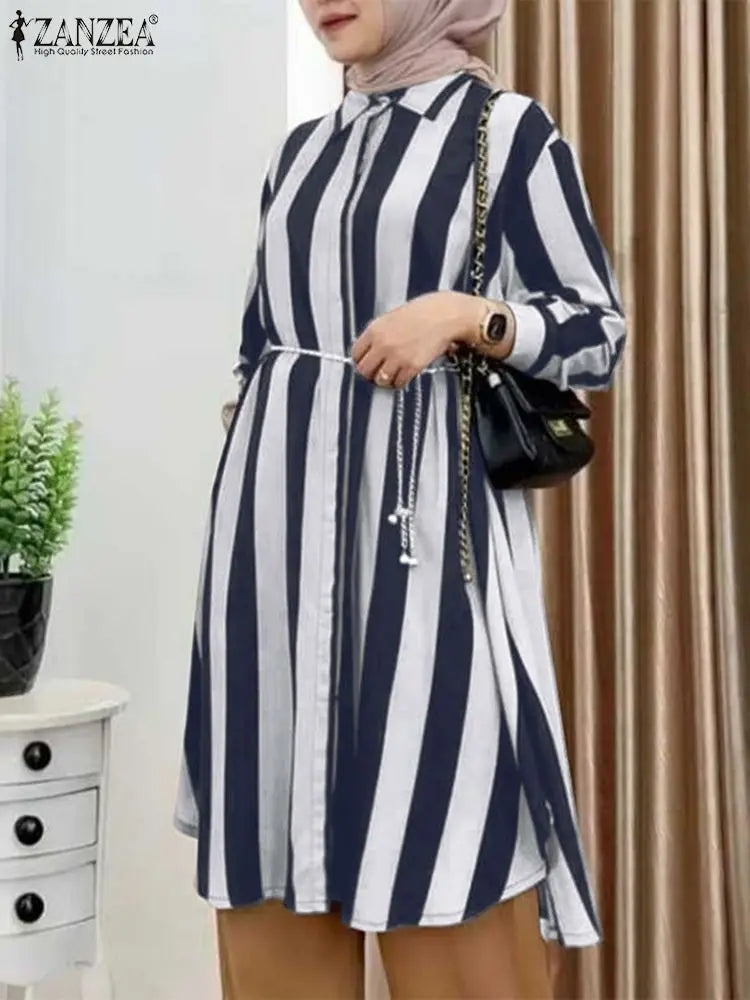 ZANZEA  Long Sleeve Casual Striped Blouse - Price MVR445/- Delivery 12-20 days