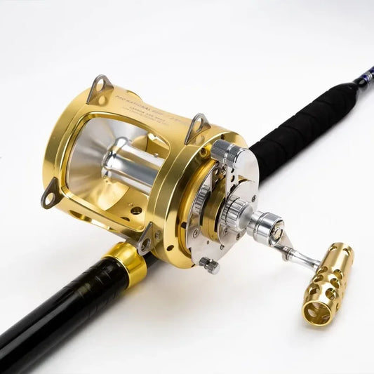 Saltwater Fishing Trolling Reel 50W & 80W 2 Speed Boat Ocean Deep Sea Carrete De Pesca Big Game Fishing Reel Gold Powder 1pc