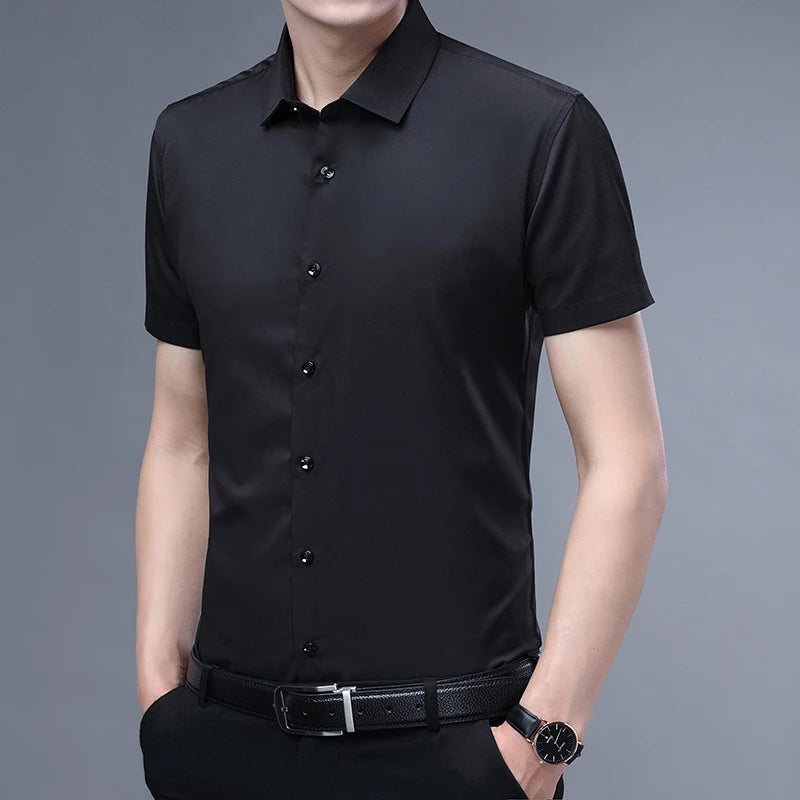 Men Shirt Short Sleeve Stretch Anti-Wrinkle No-Iron Slim Fit - Price MVR525/- Delivery 12-25 days