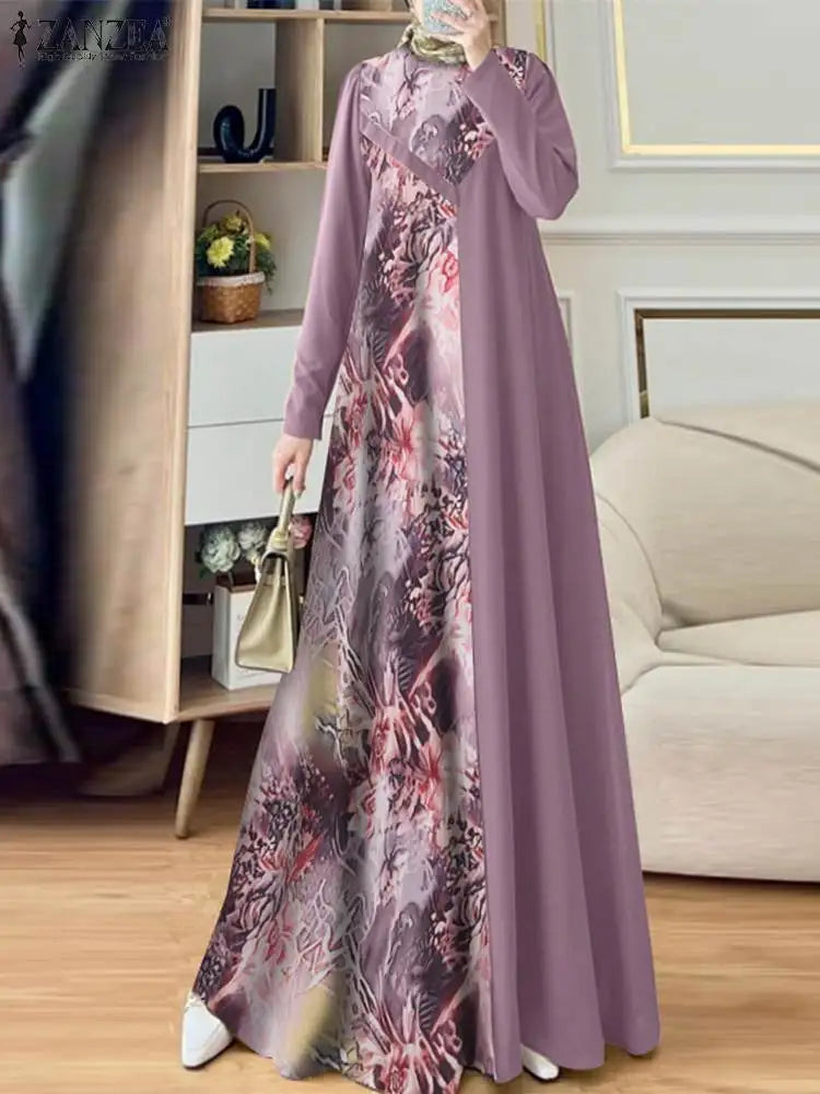 ZANZEA Elegant Floral Printed Patchwork Long Dresses - Price MVR540/- Delivery 12-20 days