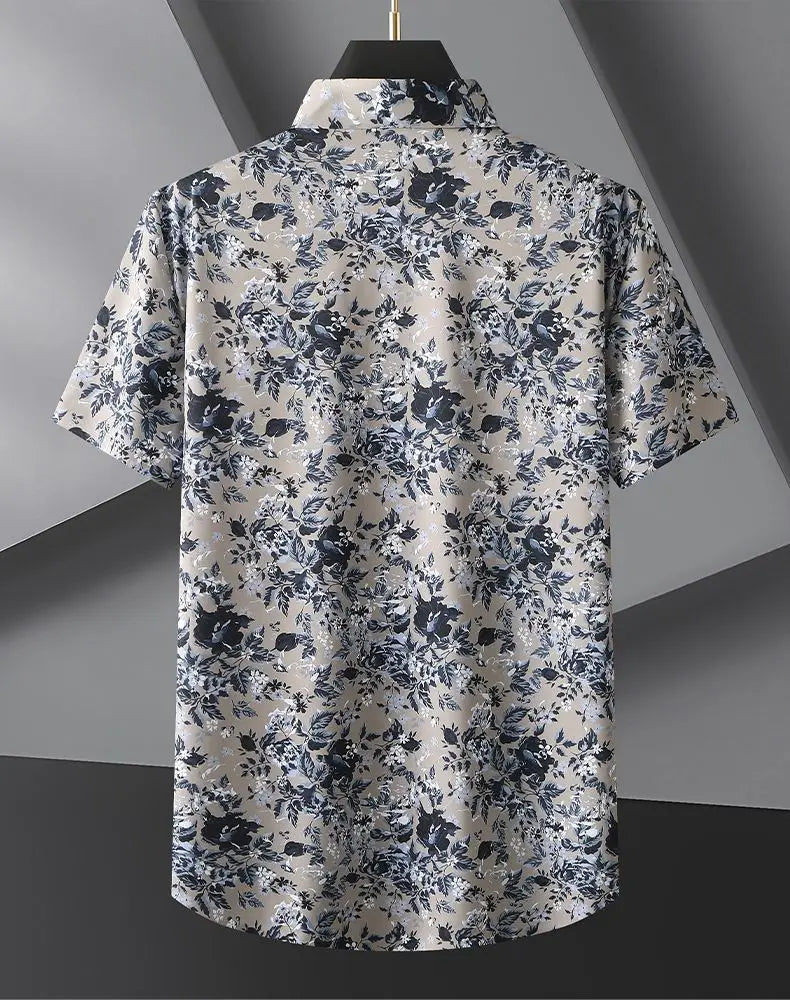 Silk Fabric Printing Summer Men's Fashion Loose Short Sleeve Shirt - Price MVR490/- Delivery 15-25 days