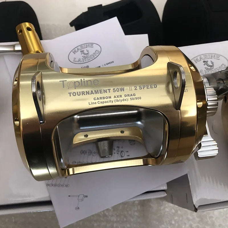 Saltwater Fishing Trolling Reel 50W & 80W 2 Speed Boat Ocean Deep Sea Carrete De Pesca Big Game Fishing Reel Gold Powder 1pc