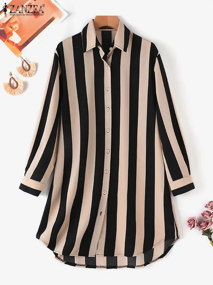 ZANZEA  Long Sleeve Casual Striped Blouse - Price MVR445/- Delivery 12-20 days