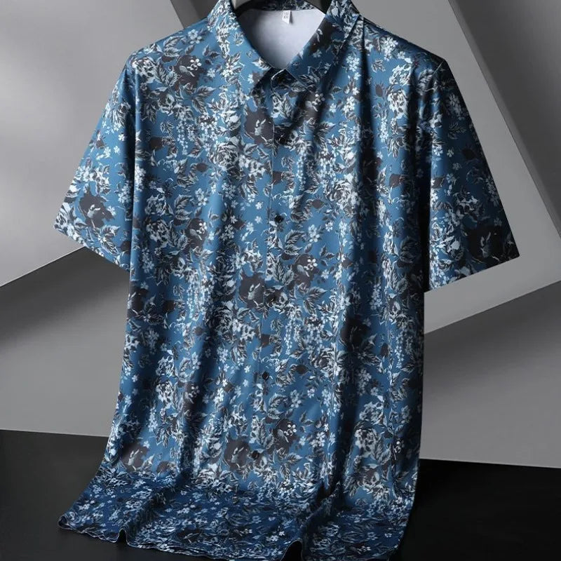 Silk Fabric Printing Summer Men's Fashion Loose Short Sleeve Shirt - Price MVR490/- Delivery 15-25 days