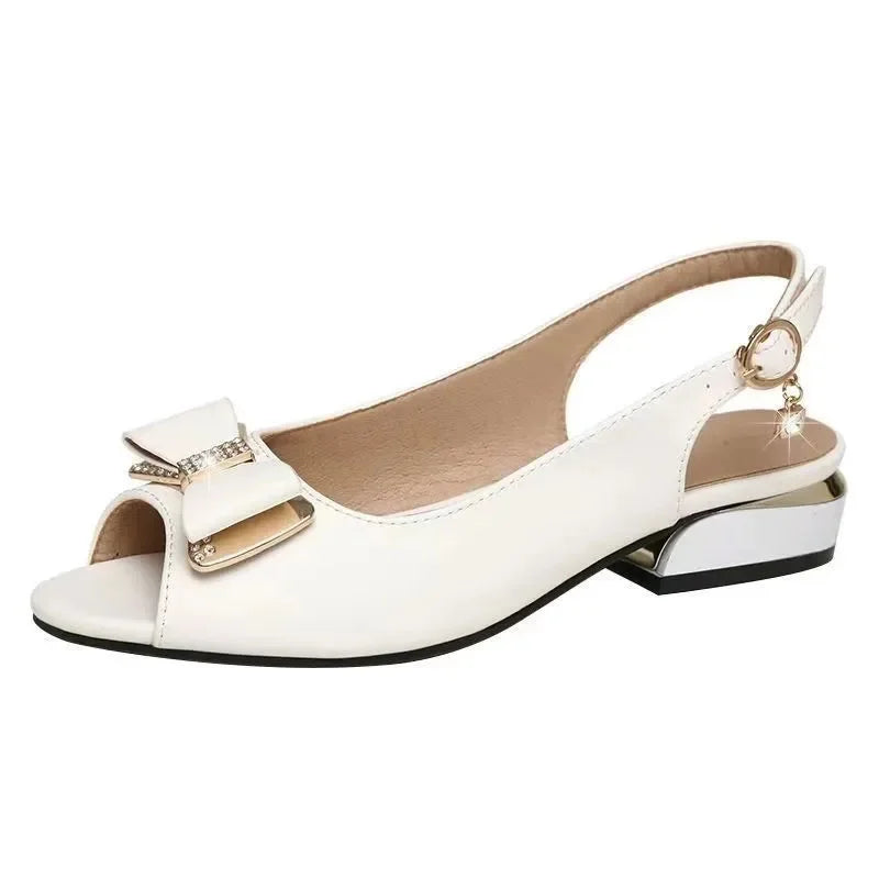 Cute White High Quality  Leather Buckle Strap Square Heel Shoes - Price MVR457/- Delivery 12-20 days