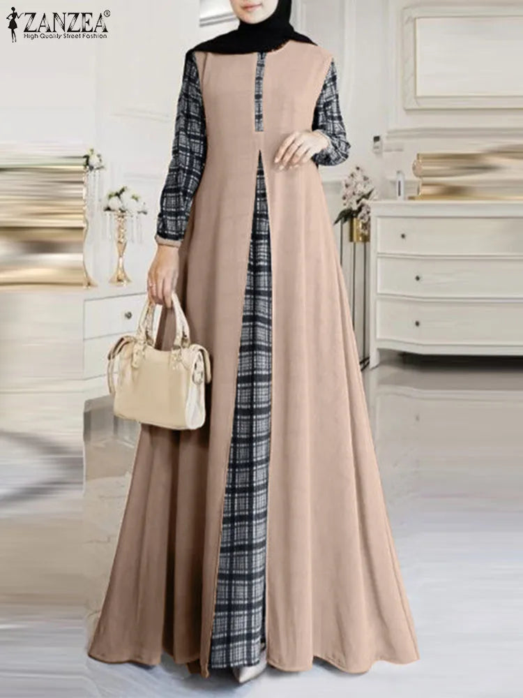 Long Sleeve Plaid Checked  Abaya Dress - Price MVR585/- Delivery 12-20 days