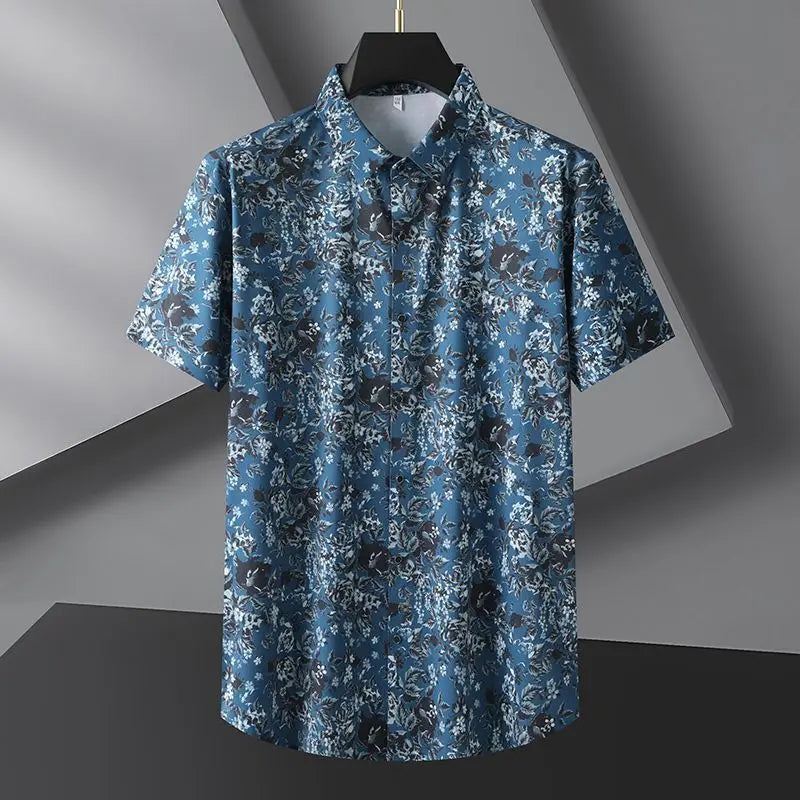 Silk Fabric Printing Summer Men's Fashion Loose Short Sleeve Shirt - Price MVR490/- Delivery 15-25 days